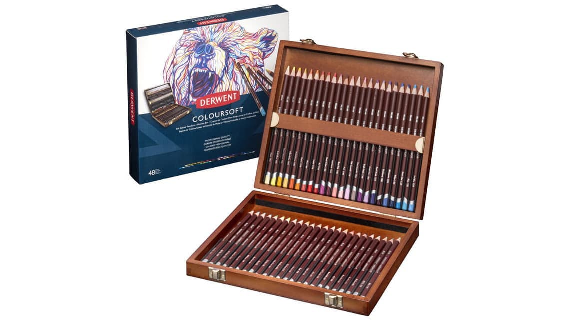 カラーソフト色鉛筆 48色セット-ウッドボックス