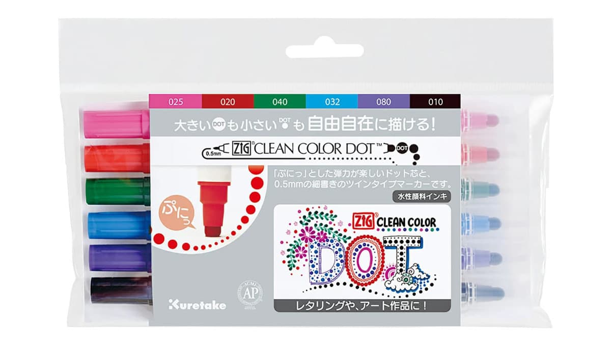 ZIG クリーンカラードット（ツイン）6色セット